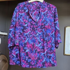 Catherines Navy Bold Floral Patterned Women's Top 4x